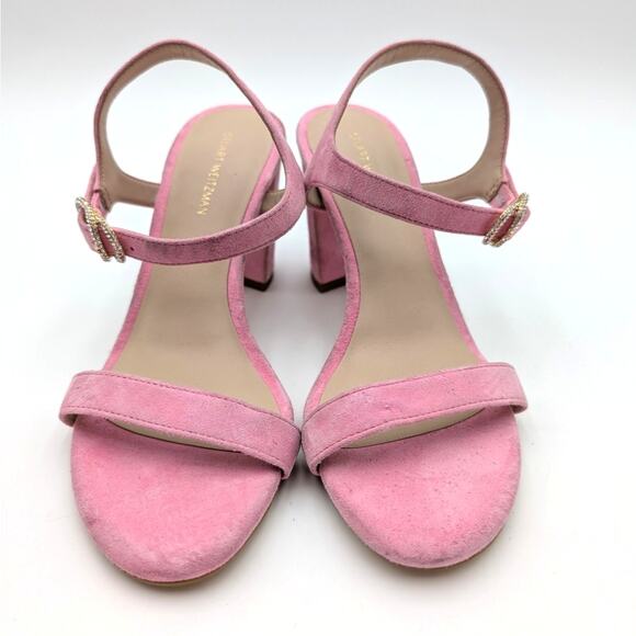 Stuart Weitzman Crystal Buckle 75 Block Heel Sandals Pink Size US5.5 EU36 - Picture 2 of 12